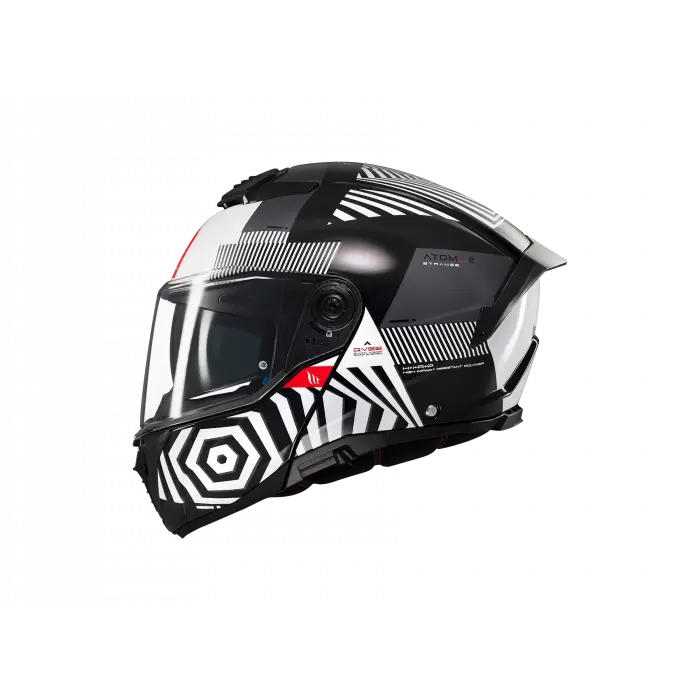 KASK MT ATOM 2 STRANGE B2 ÇENE AÇILIR SİYAH/BEYAZ