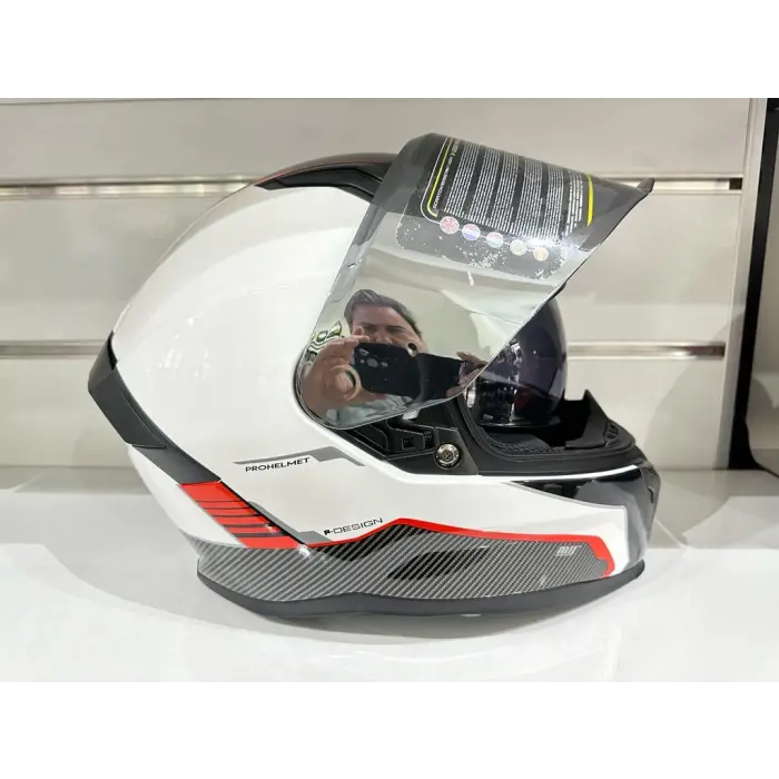 KASK MTS PRO 910 DESİNG GÜNEŞ GÖZLÜKLÜ BEYAZ/KIRMIZI