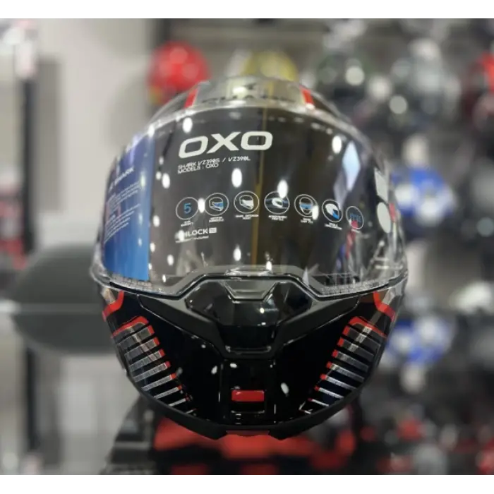 Kask Shark Oxo Sıkter Çene Açılır Gümüş/Siyah/Kırmızı