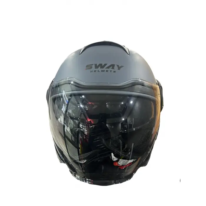 KASK SWAY SW-737 MAT GRİ ÇENESİZ GÜNEŞ GÖZLÜKLÜ