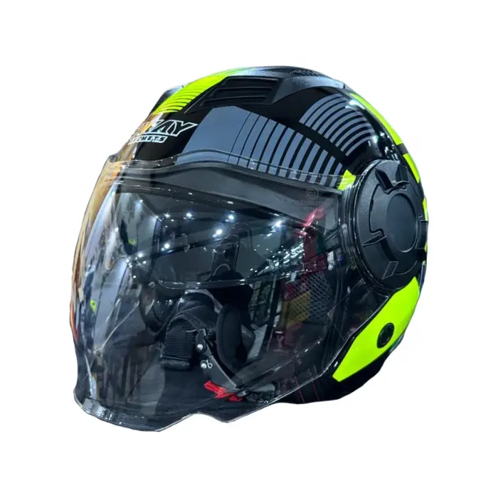 KASK SWAY SW-766 GEKO BLACK/YELLOW ÇENESİZ GÜNEŞ GÖZLÜKLÜ