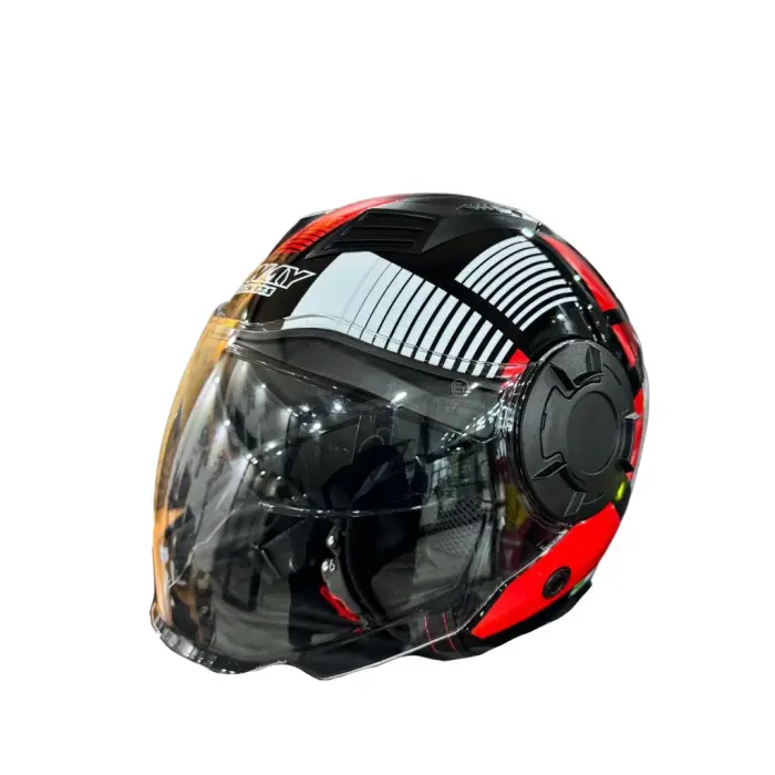 KASK SWAY SW-766 GEKO BLACK/RED ÇENESİZ GÜNEŞ GÖZLÜKLÜ