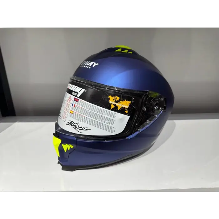 KASK SWAY SW-865 MAT MAVİ GÜNEŞ GÖZLÜKLÜ