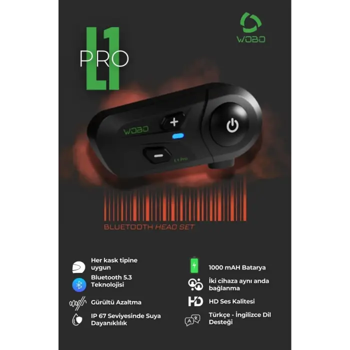 WOBO L-1 PRO Tek Kişilik Motosiklet Kask Bluetooth Intercom Kulaklık Seti
