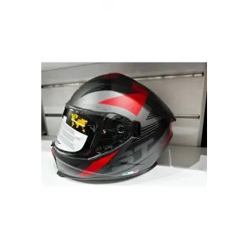 KASK SWAY SW-865 ST TİTANYUM/RED/BLACK GÜNEŞ GÖZLÜKLÜ