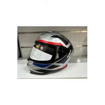 KASK CRN FS-867 MAT SİLVER/BLYE/RED GÜNEŞ VİZÖRLÜ