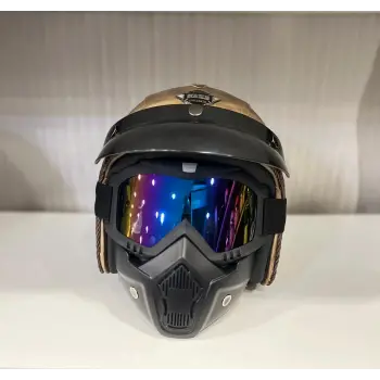Kask TEX 701 JYT Kahverengi Deri + KASK MASKELİ