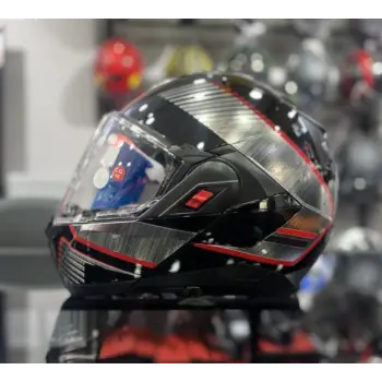 Kask Shark Oxo Sıkter Çene Açılır Gümüş/Siyah/Kırmızı