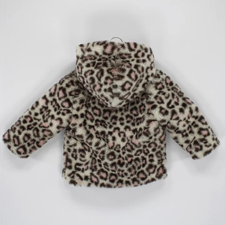 Welkin Leopar desen Peluş Astarlı Kapşonlu Welsoft Kız Kaban 1 - 3 Yaş