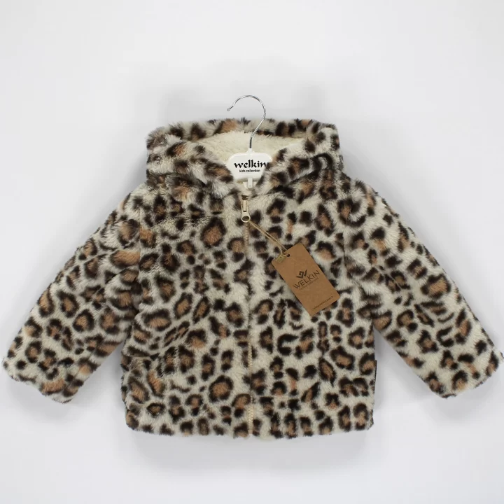 Welkin Leopar desen Peluş Astarlı Kapşonlu Welsoft Kız Kaban 1 - 3 Yaş