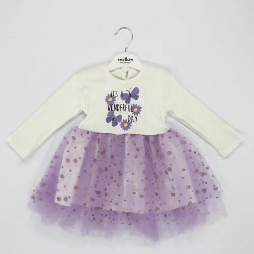 Welkin Baskılı Tül Etekli Uzun Kol Kaşkorse Mevsimlik Kız Elbise 6 - 18 Ay