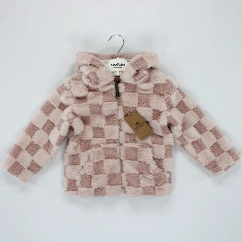 Welkin Dama Kabartma Baskılı Kapşonlu Peluş Kız Kaban 2 - 5 Yaş