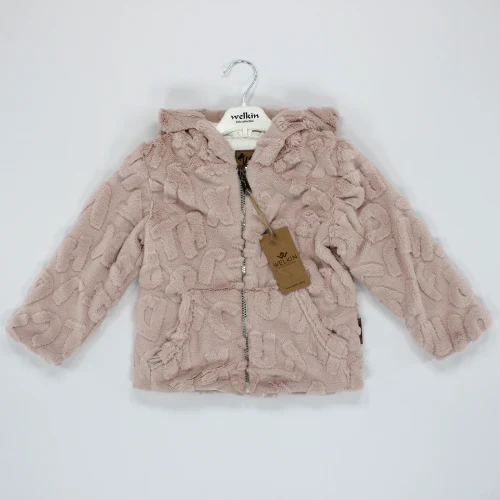 Welkin Harf Kabartma Desen Süprem Astarlı Kapşonlu Pelüş Kız Kaban 2 - 5 Yaş