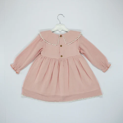 Welkin Hilal Yaka Uzun Kol Müslin Kız Elbise 2 - 5 Yaş