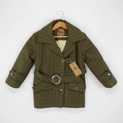 Welkin Kare Desen Kapitone Kız Kaban Astarlı 6-9 Yaş