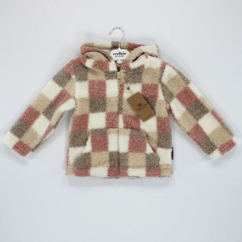 Welkin Kare Kabartma Desen Kapşonlu Buklet Kız Kaban Şardonlu 2 - 5 Yaş