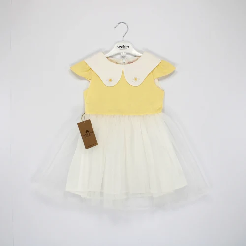 Welkin Papatya Nakışlı Kısa Kol Jakar Kız Elbise 2 5 Yaş