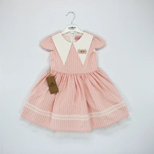 Welkin Zincir Baskılı Desen Krovaze Yaka Kısa Kol Kız Elbise 2 - 5 Yaş