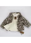 Welkin Leopar desen Peluş Astarlı Kapşonlu Welsoft Kız Kaban 1 - 3 Yaş