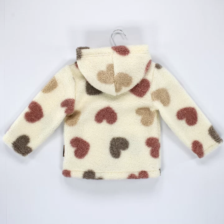Welkin Kalp Kabartma Desen Kapşonlu peluş Kız Kaban Şardonlu 2 - 5 Yaş