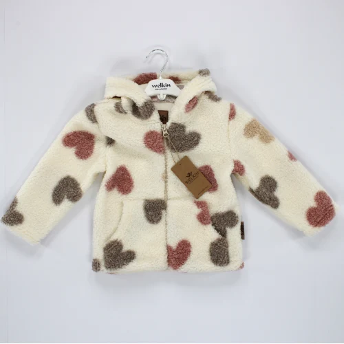 Welkin Kalp Kabartma Desen Kapşonlu peluş Kız Kaban Şardonlu 2 - 5 Yaş