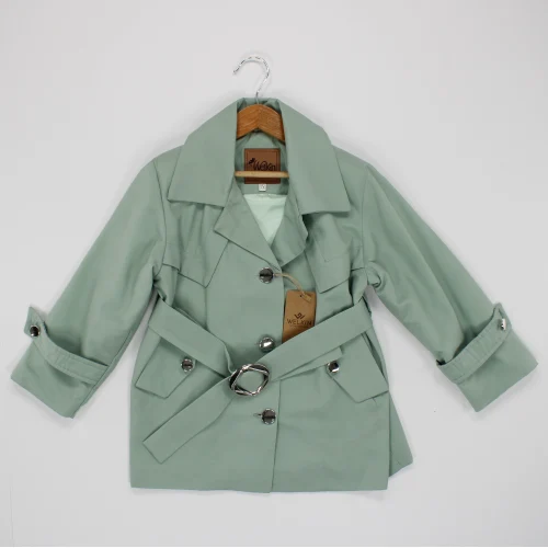 Welkin Trençkod Kemerli Mevsimlik Kız Kaban Astarlı 6-9 Yaş