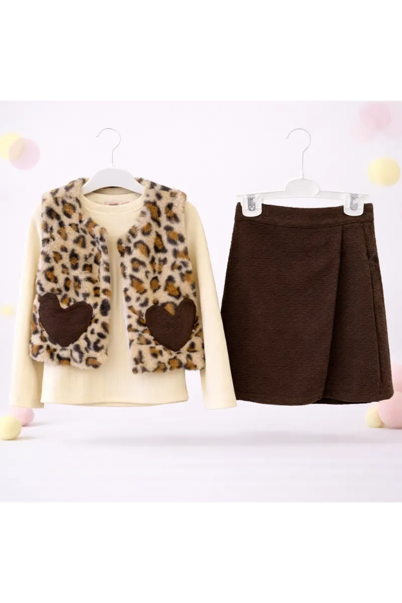 Kalp Cep Leopar Peluş Üçlü Takım 2/5 Yaş