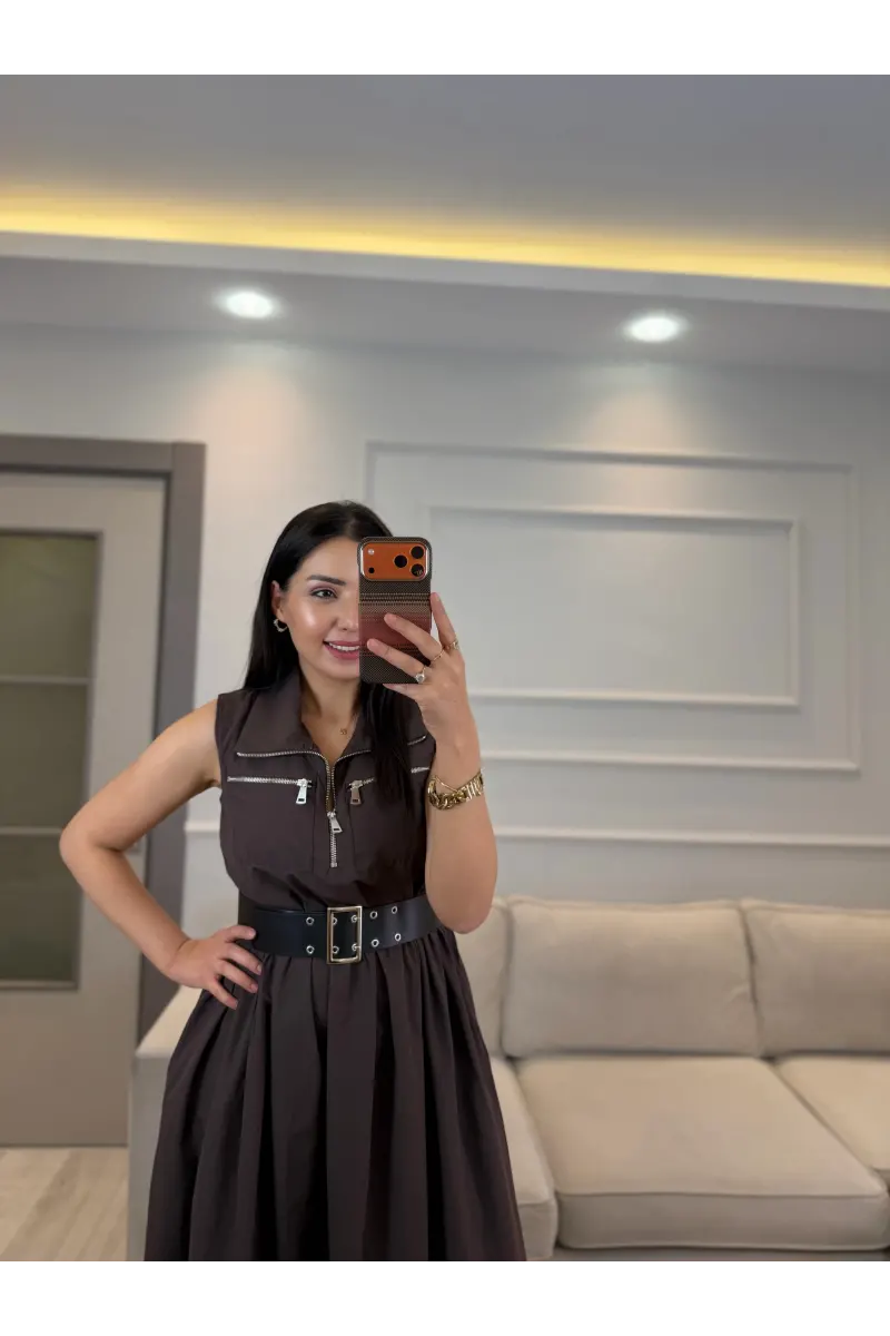 Fermuarlı Kemer Detaylı Elbise