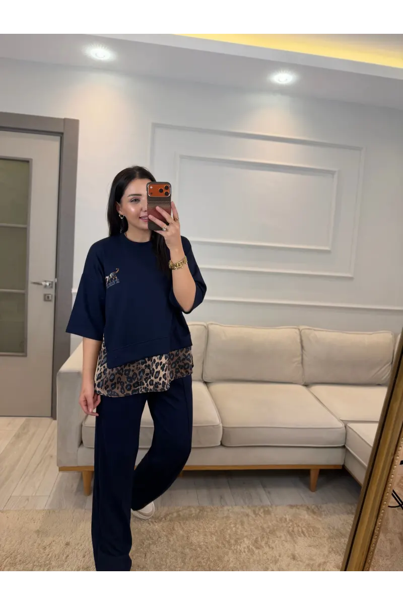 Leopar Fular Detaylı İkili Takım