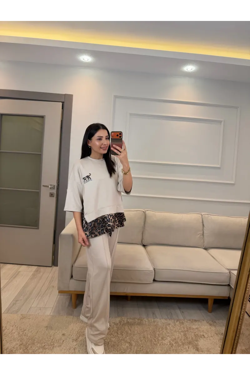 Leopar Fular Detaylı İkili Takım