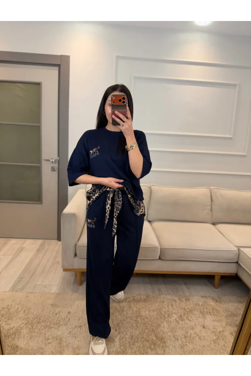 Leopar Fular Detaylı İkili Takım