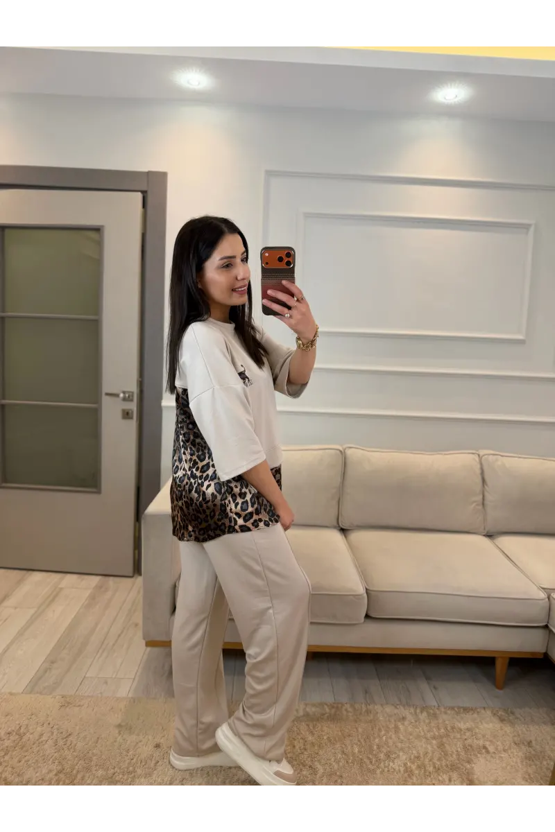 Leopar Fular Detaylı İkili Takım