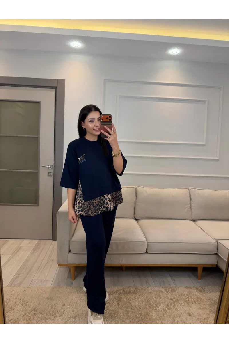 Leopar Fular Detaylı İkili Takım