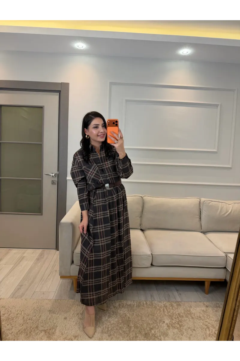 Ekoseli Astarlı Gömlek Etek Takım