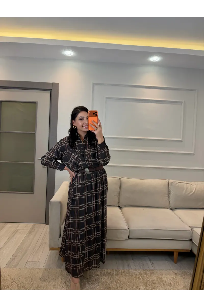 Ekoseli Astarlı Gömlek Etek Takım