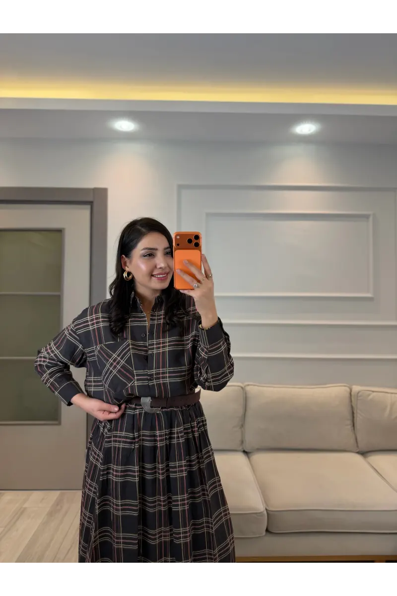 Ekoseli Astarlı Gömlek Etek Takım