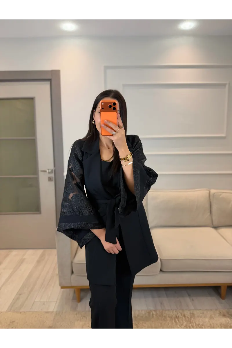 Double Kol Tasarım Blazer Ceket Pantolon Takım