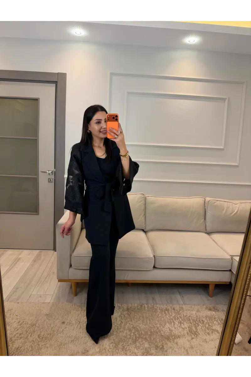Double Kol Tasarım Blazer Ceket Pantolon Takım