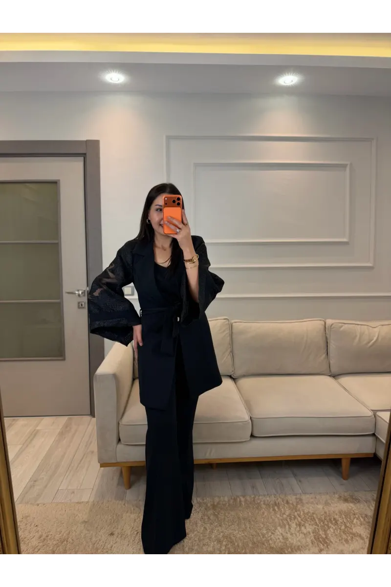 Double Kol Tasarım Blazer Ceket Pantolon Takım