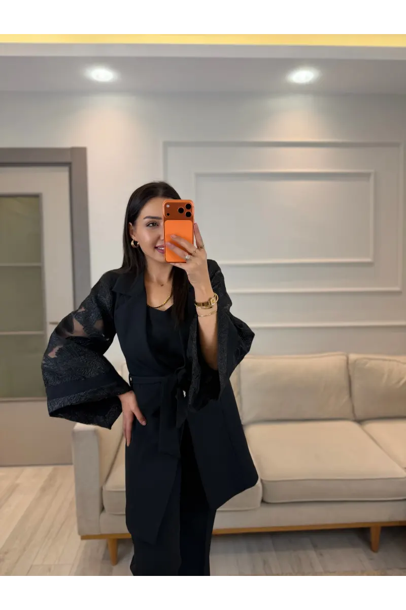 Double Kol Tasarım Blazer Ceket Pantolon Takım