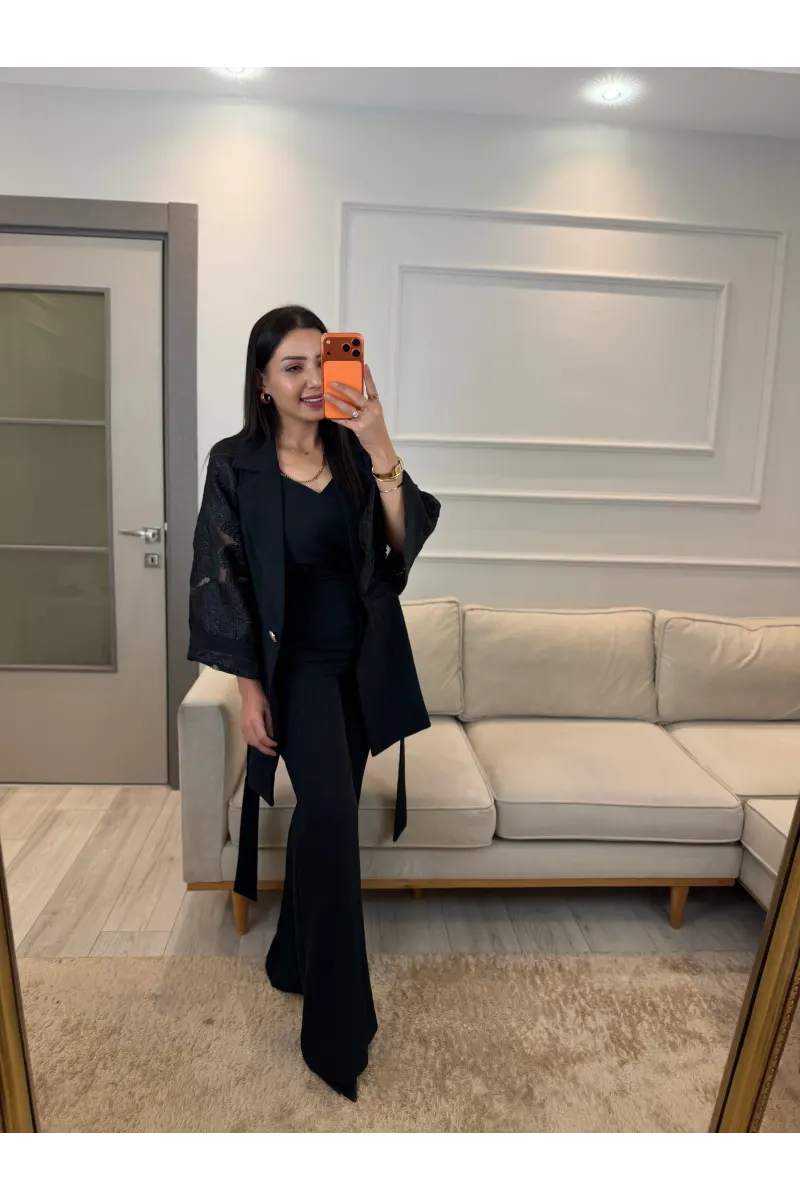 Double Kol Tasarım Blazer Ceket Pantolon Takım