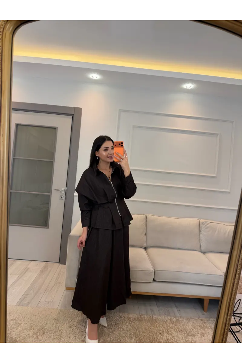 Pens Detaylı Ceket Etek Denim Takım
