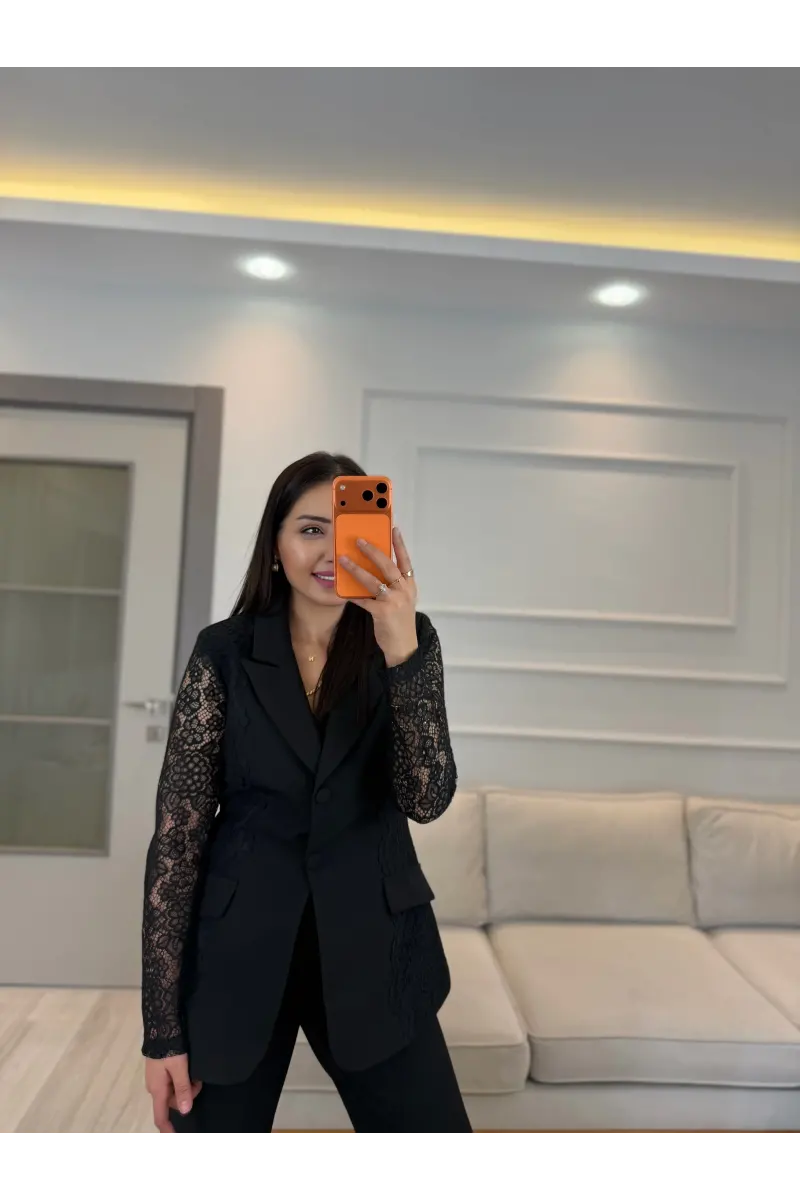 Dantel Detaylı Blazer Ceket Pantolon Takım