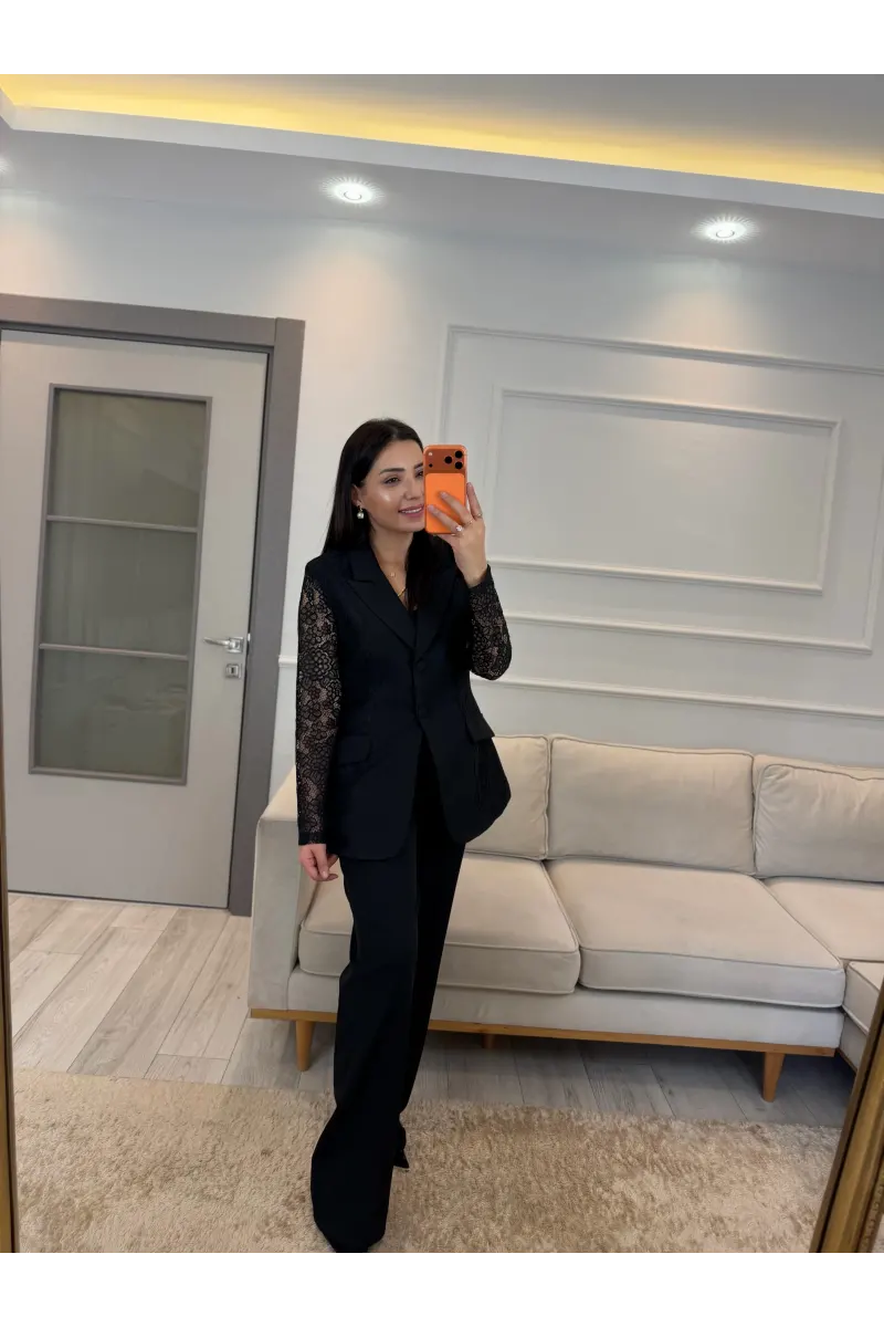Dantel Detaylı Blazer Ceket Pantolon Takım