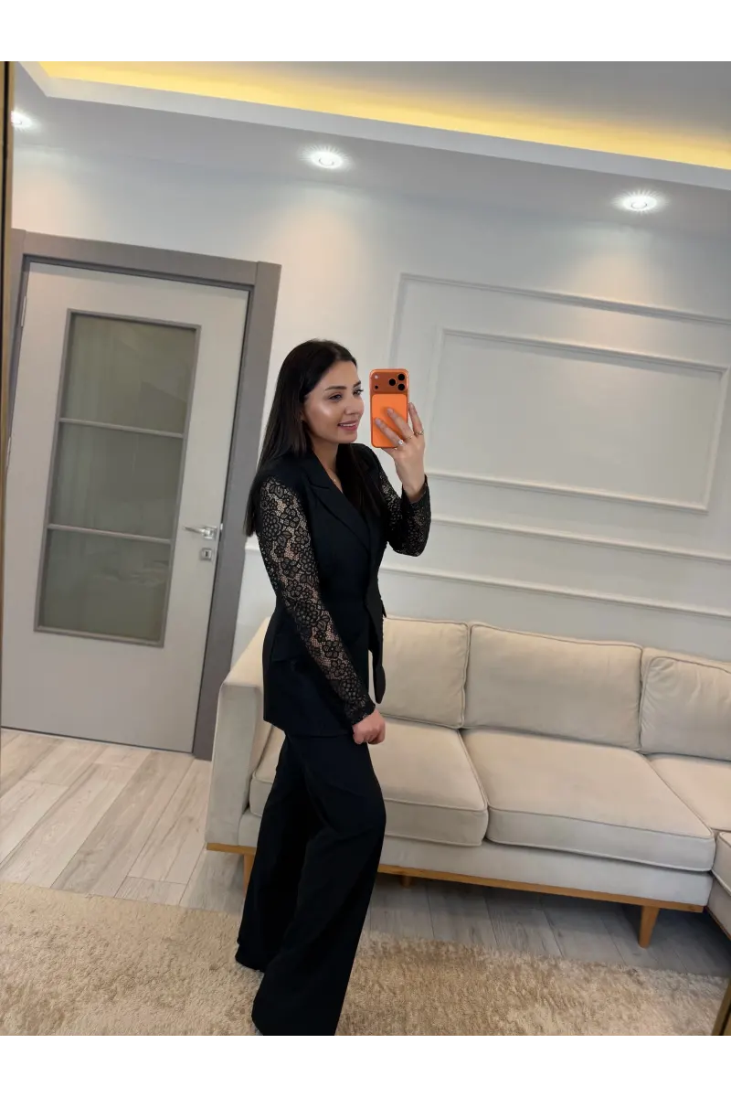 Dantel Detaylı Blazer Ceket Pantolon Takım