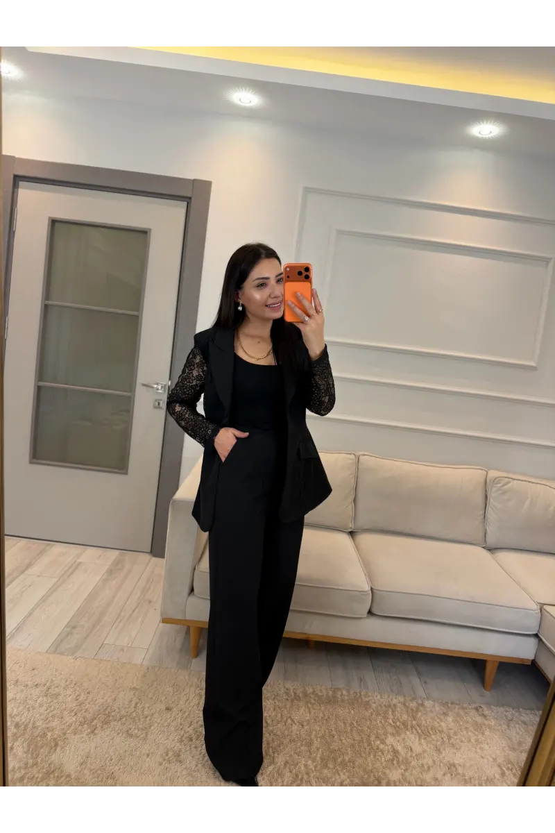 Dantel Detaylı Blazer Ceket Pantolon Takım