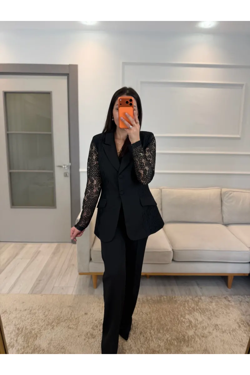 Dantel Detaylı Blazer Ceket Pantolon Takım