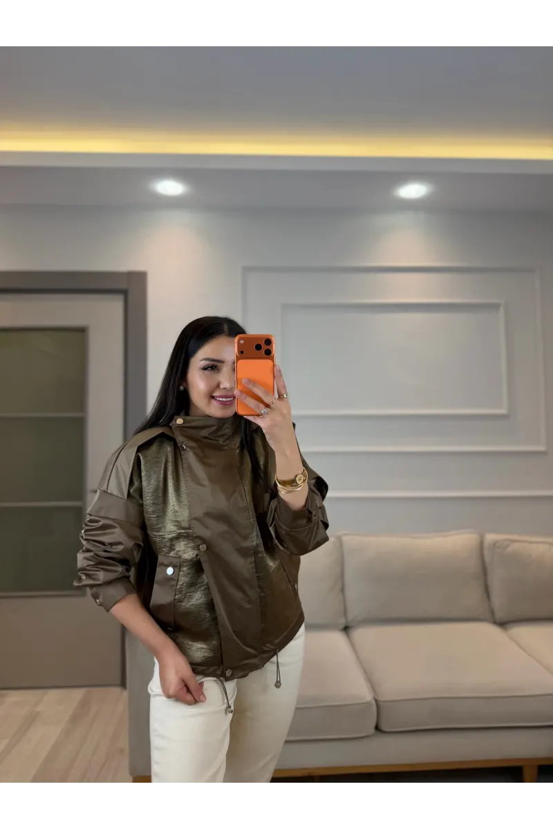 Çıtçtılı Dik Yaka Saten Parçalı Ceket