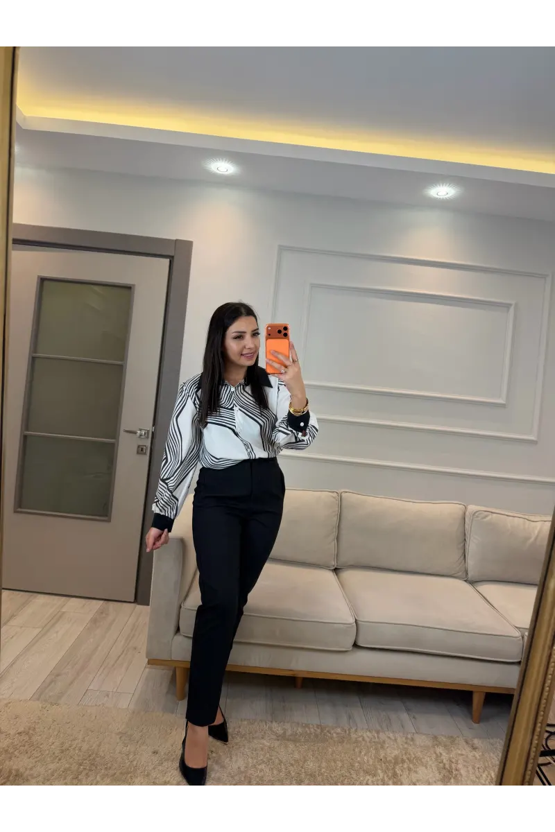 Çizgili Şifon Gömlek