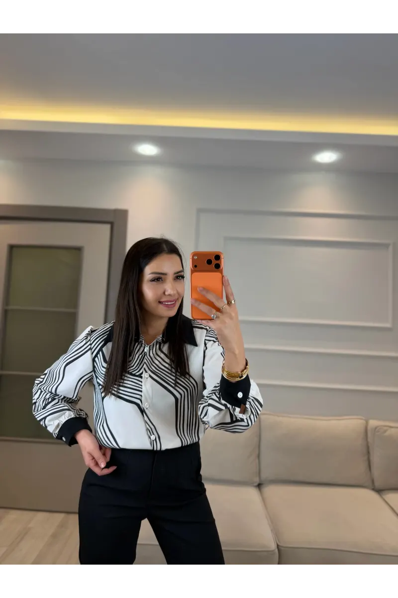 Çizgili Şifon Gömlek